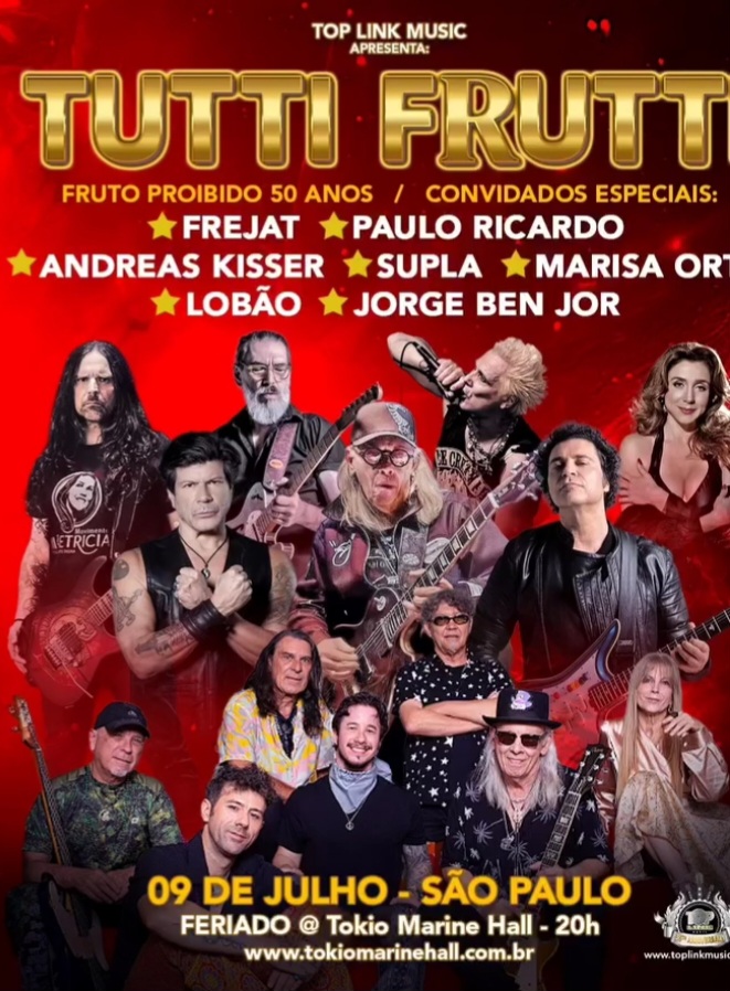 Em julho em São Paulo Tutti Frutti – com Frejat, Supla, Andreas Kisser, Paulo Ricardo e mais